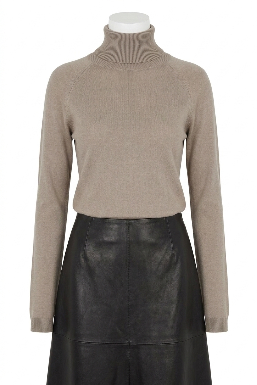 NEW LAFAYETTE 148 matte crepe turtleneck sweater in hickory